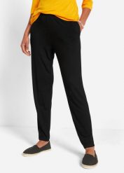 Spodnie z gumką w talii, high waist (2 pary). Czarne spodnie materiałowe damskie bonprix, bez wzorów, z wiskozy, z podwyższonym stanem. Za 132.99 zł.