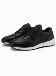 Buty męskie sneakersy sportowe ze skóry ekologicznej – czarne V2 OM-FOSL-0181 - 44. Czarne buty sportowe na co dzień męskie Ombre Clothing, z gumy, bez zapięcia. Za 179.99 zł.