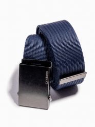Pasek męski parciany z metalową klamrą - granatowy A376 - uniwersalny. Niebieskie paski męskie Ombre Clothing, bez wzorów. Za 41.99 zł.
