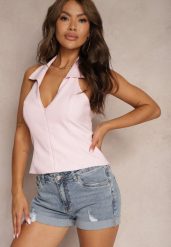 Niebieskie Szorty Jeansowe z Bawełny High Waist Ozdobione Przetarciami Lucibea. Niebieskie szorty damskie Renee, bez wzorów, z bawełny, eleganckie, z podwyższonym stanem. Za 44.99 zł.