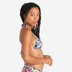 Góra kostiumu kąpielowego surfingowego damska Olaian Mae Bibi. Czerwone bikini damskie Decathlon, bez wzorów. Za 19.99 zł.