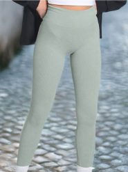 Legginsy high waist w prążek - zielony. Zielone legginsy damskie Sinsay, l, bez wzorów. Za 39.99 zł.