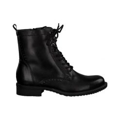 Tamaris Buty czarny female czarny 36. Czarne botki damskie Tamaris, ze skóry, za kostkę, bez obcasa, bez zapięcia. W wyprzedaży za 259.00 zł.