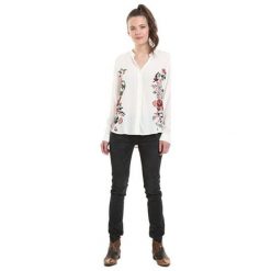 Desigual Damska koszula Cam Randers Blanco 18WWCW56 1000 (rozmiar M). Koszule damskie Desigual, m, bez wzorów, bez kołnierzyka, bez ramiączek. W wyprzedaży za 154.00 zł.