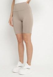 Beżowe Szorty Kolarki z Wysokim Stanem Nalirelle. Brązowe szorty damskie Born2be, bez wzorów, eleganckie, z podwyższonym stanem. Za 34.99 zł.