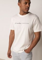 Jasnobeżowa Koszulka T-shirt z Bawełny z Ozdobnym Nadrukiem Daphileia. Brązowe t-shirty męskie Born2be, l, bez wzorów, z bawełny, bez kołnierzyka. Za 39.99 zł.