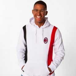Bluza z kapturem AC Milan męska. Białe bluzy sportowe męskie AC MILAN, bez wzorów, z bawełny, eleganckie, bez kołnierzyka, bez ramiączek. Za 179.99 zł.