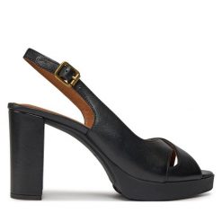 Sandały Geox. Czarne sandały damskie Geox, bez wzorów, bez obcasa, na słupku. Za 399.99 zł.