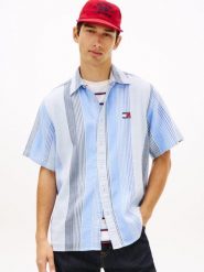 Tommy Jeans koszula bawełniana Mężczyźni Comfort Fit Bawełna (100%) niebieski, S. Niebieskie koszule męskie Tommy Jeans, m, bez wzorów, z bawełny, bez kołnierzyka, bez ramiączek. Za 279.95 zł.