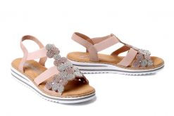 RIEKER V0613-90 pink, sandały damskie. Czerwone sandały damskie Rieker, bez wzorów, bez obcasa. Za 319.90 zł.