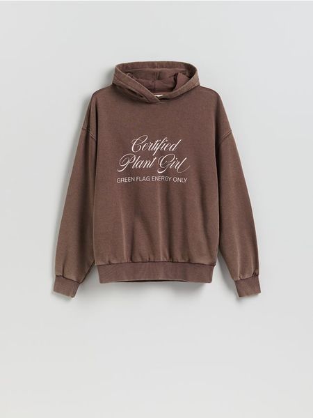 Bluza z nadrukiem - ciemnobrązowy. Brązowe bluzy bez kaptura damskie Reserved, l, z bawełny. Za 119.99 zł.