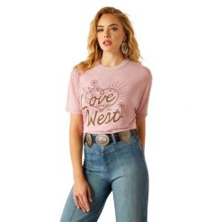 Koszulka damska Ariat Love West. Czerwone t-shirty damskie Ariat, bez wzorów, bez kołnierzyka. Za 219.00 zł.