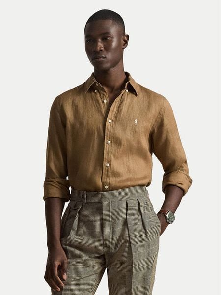 Polo Ralph Lauren Koszula 710966294505 Brązowy Regular Fit. Brązowe koszule męskie Polo Ralph Lauren, m, bez wzorów, ze lnu, bez kołnierzyka, bez ramiączek. Za 779.99 zł.