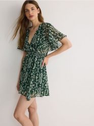 Sukienka mini - zielony. Zielone sukienki damskie Reserved, l, bez wzorów, z tkaniny, bez kołnierzyka, bez ramiączek, mini. W wyprzedaży za 49.99 zł.