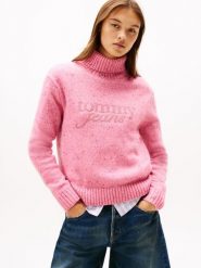 Tommy Jeans sweter z dzianiny z zawartością wełny Kobiety wyrazisty róż, L. Czerwone golfy damskie Tommy Jeans, l, bez wzorów, z dzianiny, bez ramiączek. Za 429.95 zł.