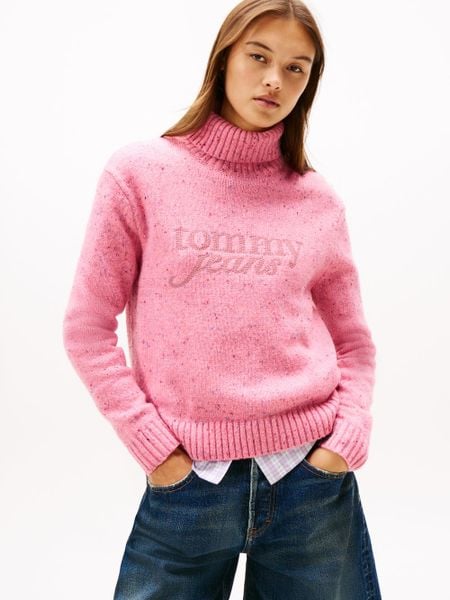Tommy Jeans sweter z dzianiny z zawartością wełny Kobiety wyrazisty róż, L. Czerwone golfy damskie Tommy Jeans, l, bez wzorów, z dzianiny, bez ramiączek. Za 429.95 zł.