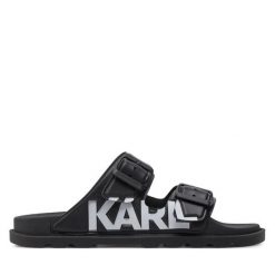 Klapki KARL LAGERFELD. Czarne klapki damskie Karl Lagerfeld, bez wzorów, bez obcasa. Za 739.99 zł.