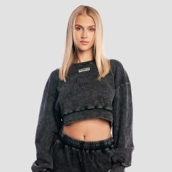 Bluza damska fitness cropped oversize bez kaptura Aura. Czarne bluzy sportowe damskie GYMBEAM, l, z bawełny. Za 118.90 zł.
