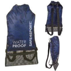 Plecak wodoszczelny worek sportowy na basen Mesh Bag 2 osobne kieszenie. Niebieskie plecaki damskie SAFE4SPORT, bez wzorów, z meshu. Za 65.99 zł.