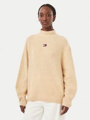 Tommy Jeans Sweter Badge DW0DW23349 Beżowy Relaxed Fit. Brązowe swetry klasyczne damskie Tommy Jeans, l, z jeansu, bez kołnierzyka. Za 449.99 zł.