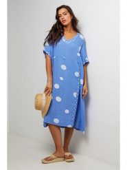 Le Monde du Lin Lniana sukienka w kolorze niebieskim rozmiar: 38/40. Niebieskie sukienki damskie Le Monde du Lin, na co dzień, bez wzorów, ze lnu, klasyczne, bez kołnierzyka, bez ramiączek, midi, proste. Za 208.36 zł.