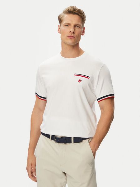 Beverly Hills Polo Club T-Shirt P-SS26M-TS0112 Biały Regular Fit. Białe koszulki polo męskie Beverly Hills Polo Club, m, bez wzorów, z bawełny, bez ramiączek. Za 129.99 zł.