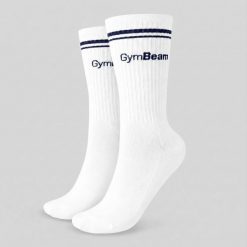 Skarpety unisex fitness 3/4 Crew. Białe skarpetki damskie GYMBEAM, z aplikacjami, z bawełny. Za 17.90 zł.