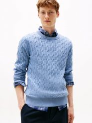 Tommy Hilfiger sweter Mężczyźni drobna dzianina niebieski, XL. Niebieskie swetry męskie Tommy Hilfiger, m, bez wzorów, z bawełny, bez kołnierzyka. Za 499.95 zł.