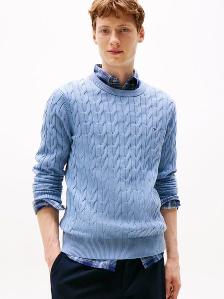 Tommy Hilfiger sweter Mężczyźni drobna dzianina niebieski, XL. Niebieskie swetry męskie Tommy Hilfiger, m, bez wzorów, z bawełny, bez kołnierzyka. Za 499.95 zł.