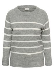 KAFFE curve Sweter "Erina" w kolorze szaro-białym rozmiar: S. Szare swetry klasyczne damskie KAFFE curve, s, bez kołnierzyka. Za 70.90 zł.