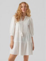 Vero Moda Sukienka letnia Pretty 10279712 Biały Regular Fit. Białe sukienki damskie Vero Moda, na lato, s, bez wzorów, z bawełny, bez kołnierzyka, bez ramiączek. Za 109.99 zł.