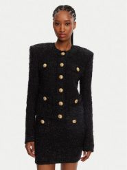 Balmain Kardigan DF1SK249KG43 Czarny Regular Fit. Czarne kardigany damskie Balmain, bez wzorów, z syntetyku. Za 9,699.00 zł.