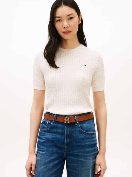 Tommy Hilfiger koszulka z dzianiny Kobiety Bawełna biały, XL. Białe topy sportowe damskie Tommy Hilfiger, xl, bez wzorów, z bawełny, bez ramiączek. Za 489.95 zł.