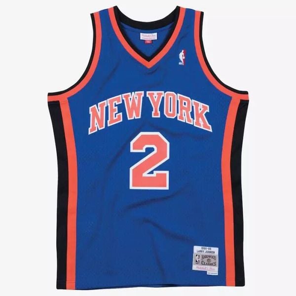 Koszulka NBA New York Knicks Larry Johnson. Niebieskie bluzki damskie Mitchell & Ness, bez wzorów, sportowe, bez kołnierzyka, bez ramiączek. W wyprzedaży za 421.00 zł.