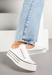 Białe Trampki z Niską Cholewką na Podwójnej Podeszwie Lenisna. Białe trampki i tenisówki damskie Renee, bez wzorów, z jeansu, przed kostkę. Za 74.99 zł.