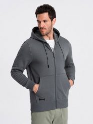 Rozpinana męska dresowa bluza BASIC – grafitowa V11 OM-SSBZ-0160 - XXL. Szare bluzy z kapturem męskie Ombre Clothing, l, z dresówki. Za 125.99 zł.