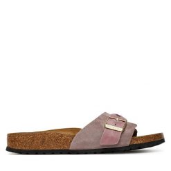 Klapki Birkenstock. Czerwone klapki damskie Birkenstock, bez wzorów, bez obcasa. Za 509.99 zł.