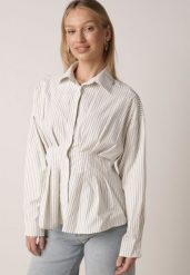 Zielona Koszula z Bawełną o Taliowanym Kroju z Baskinką w Paski Sewsana. Zielone koszule damskie Born2be, l, bez wzorów, z bawełny, bez kołnierzyka, bez ramiączek. Za 119.99 zł.