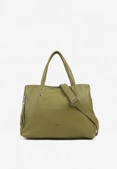 Zielona Torebka Dwukomorowa Shopperka z Ozdobnym Suwakiem Sorlienne. Zielone shopper bag damskie Born2be, bez wzorów, z jeansu, bez dodatków. Za 149.99 zł.