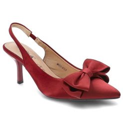 Czółenka damskie D&A by S.Barski o eleganckim fasonie z ozdobną kokardą smukłym noskiem i wysokim obcasem typu szpilka czerwone MR62-9107 Red. Czerwone czółenka damskie S.BARSKI, bez wzorów, bez obcasa, na szpilce. Za 149.00 zł.