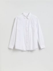 Koszula regular z lnem - biały. Białe koszule męskie Reserved, l, bez wzorów, z tkaniny, bez kołnierzyka, bez ramiączek. Za 129.99 zł.