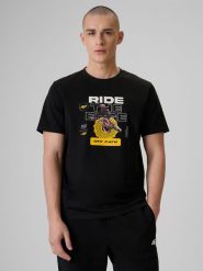 4F T-shirt relaxed z nadrukiem męski - czarny M. Czarne t-shirty męskie 4f, m, bez wzorów, z bawełny, bez kołnierzyka. Za 79.99 zł.