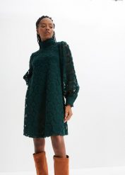 Sukienka mini z koronki. Zielone sukienki damskie bonprix, bez wzorów, z koronki, bez kołnierzyka, bez ramiączek, mini. Za 209.99 zł.