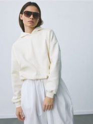 Krótka bluza z bawełną - złamana biel. Bluzy bez kaptura damskie Reserved, l, z bawełny. Za 89.99 zł.