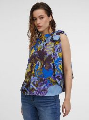 Orsay Top w kolorze niebiesko-fioletowym rozmiar: 42. Niebieskie topy damskie ORSAY, bez wzorów, bez kołnierzyka. Za 54.95 zł.