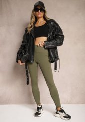 Ciemnozielone Sportowe Legginsy High Waist z Małym Ozdobnym Znaczkiem Lerilane. Zielone legginsy damskie Renee, l, bez wzorów, z jeansu. Za 24.99 zł.