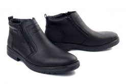 Rieker TEX 33452-00 black, botki męskie. Czarne buty zimowe męskie Rieker, ze skóry, bez zapięcia. Za 382.42 zł.