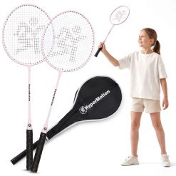 Zestaw do badmintona: 2 rakiety stalowe 66 cm, 2 lotki, siatka, torba, róż. Czerwone torebki klasyczne damskie HYPERMOTION, bez wzorów, z materiału, bez dodatków. Za 24.90 zł.