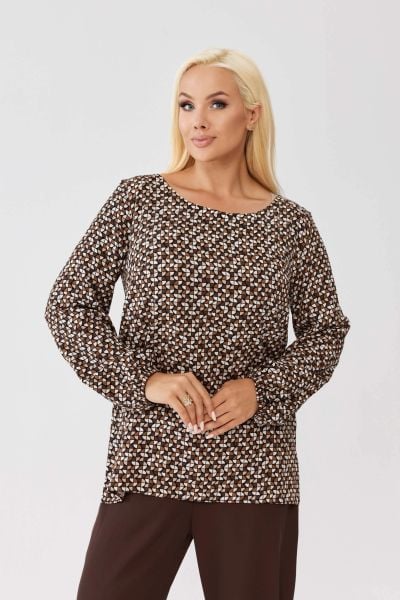 Wiskozowa bluzka Amira Mosaic z geometrycznym wzorem i wiązaniem na plecach PLUS SIZE XXL OVERSIZE JESIEŃ. Bluzki damskie Moda Size Plus Iwanek, plus size, bez wzorów, z tkaniny, biznesowe, bez kołnierzyka, plus size, bez ramiączek. W wyprzedaży za 149.90 zł.