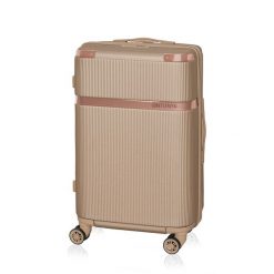 Walizka podróżna BETLEWSKI BWA-050 S champagne. Brązowe walizki Betlewski, bez wzorów, z materiału. Za 209.99 zł.